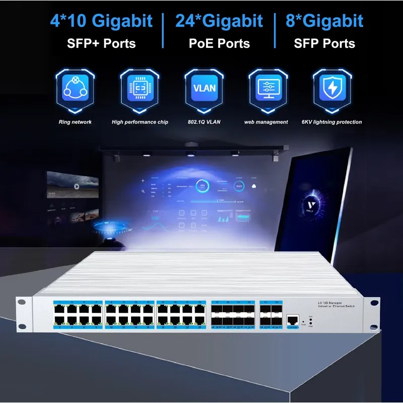 محول شبكة صناعي بـ 24 منفذ PoE - مراجعة Sfp+ 10G Managed Switch 8 Port وسعره